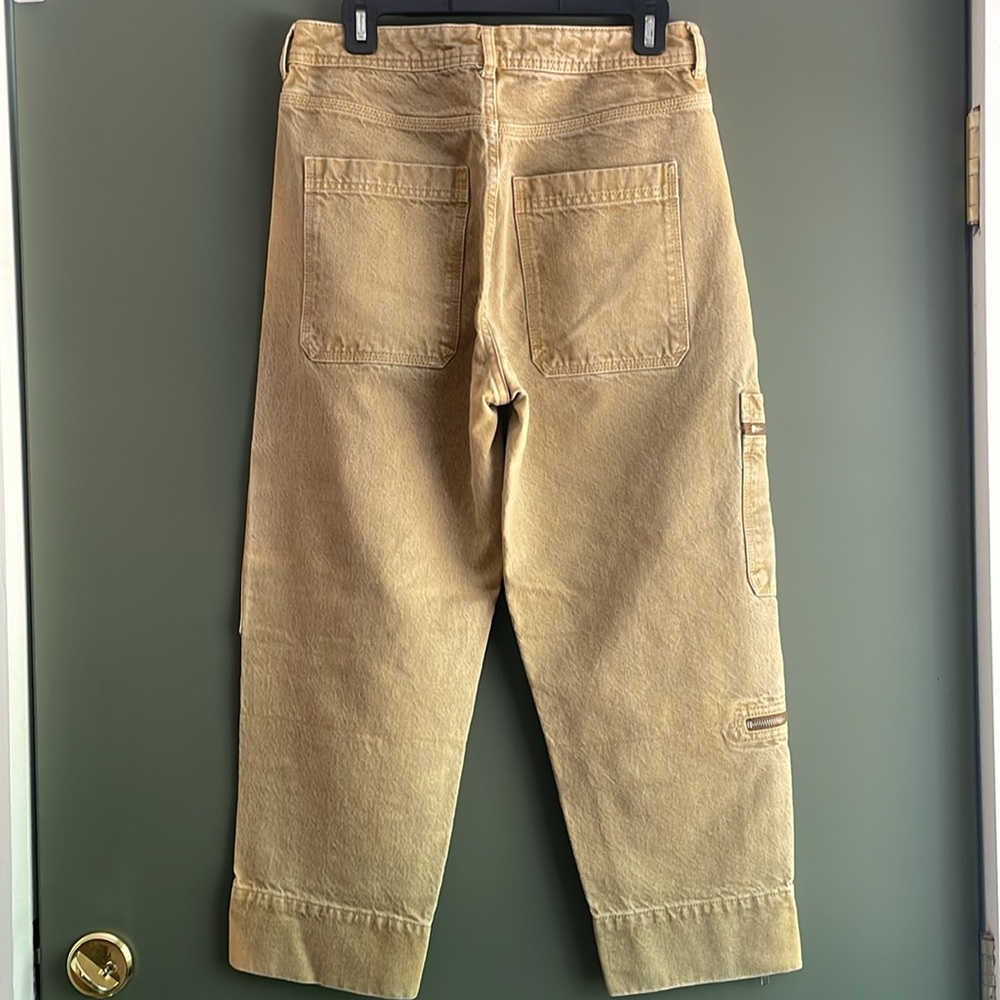 Topshop High-Rise Cropped Zippered Khaki Cargo Jeans in Women’s Size 30 - Picture 2 of 8
